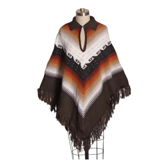 Sweaters - Vintage 1970’s Aztec fringe poncho/cape women's s/m